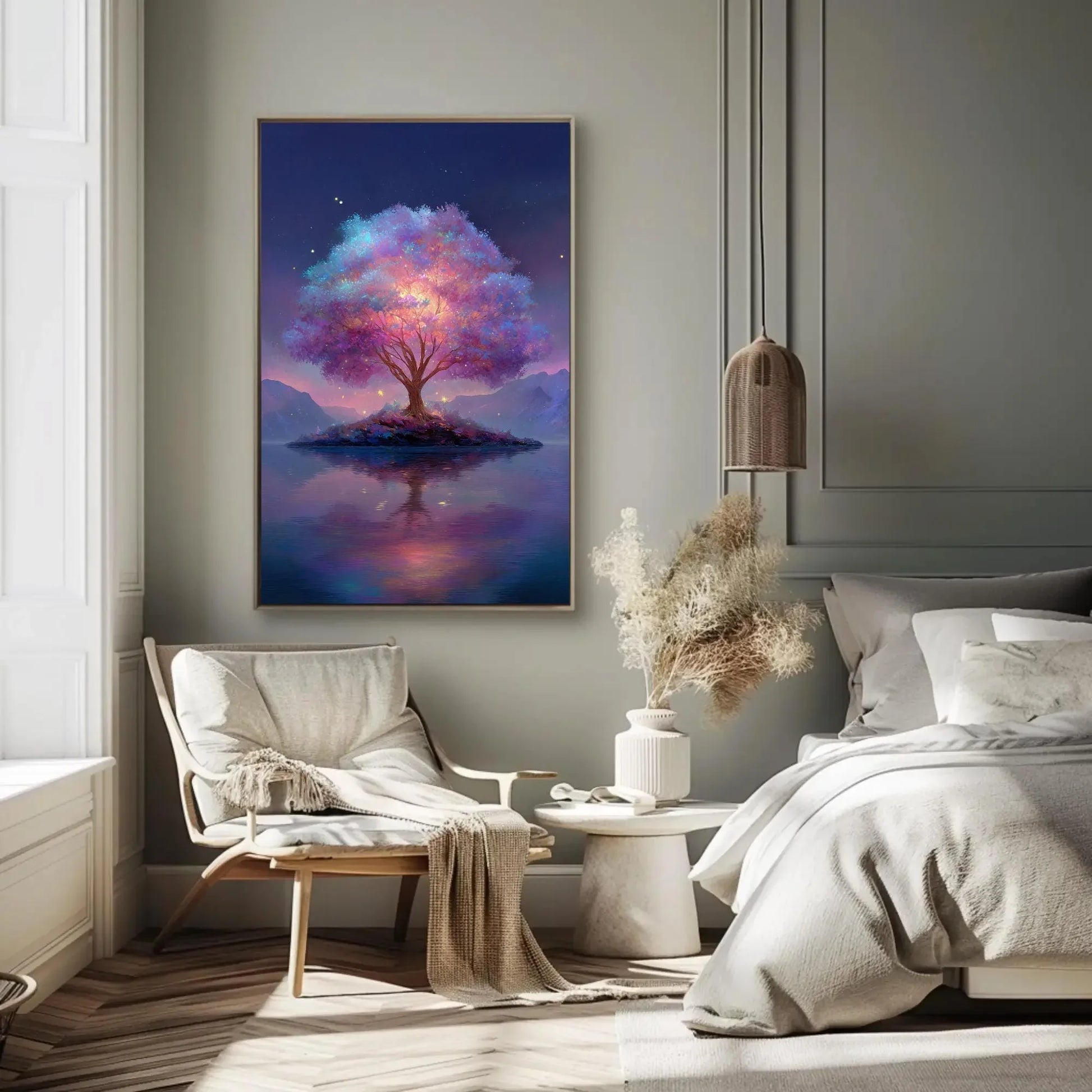 Magical Tree of Life Print | Fantasy Wall Art Canvas | Glowing Purple and Pink Tree | Ethereal Nursery or Kids Room Decor Wall Art – Canvas Print