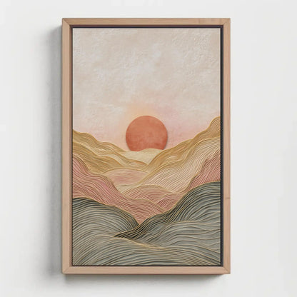 Japandi Wall Art | Minimalist Line Art Landscape | Abstract Sun and Hills Canvas | Terracotta Earth Tone Decor Wall Art – Canvas Print