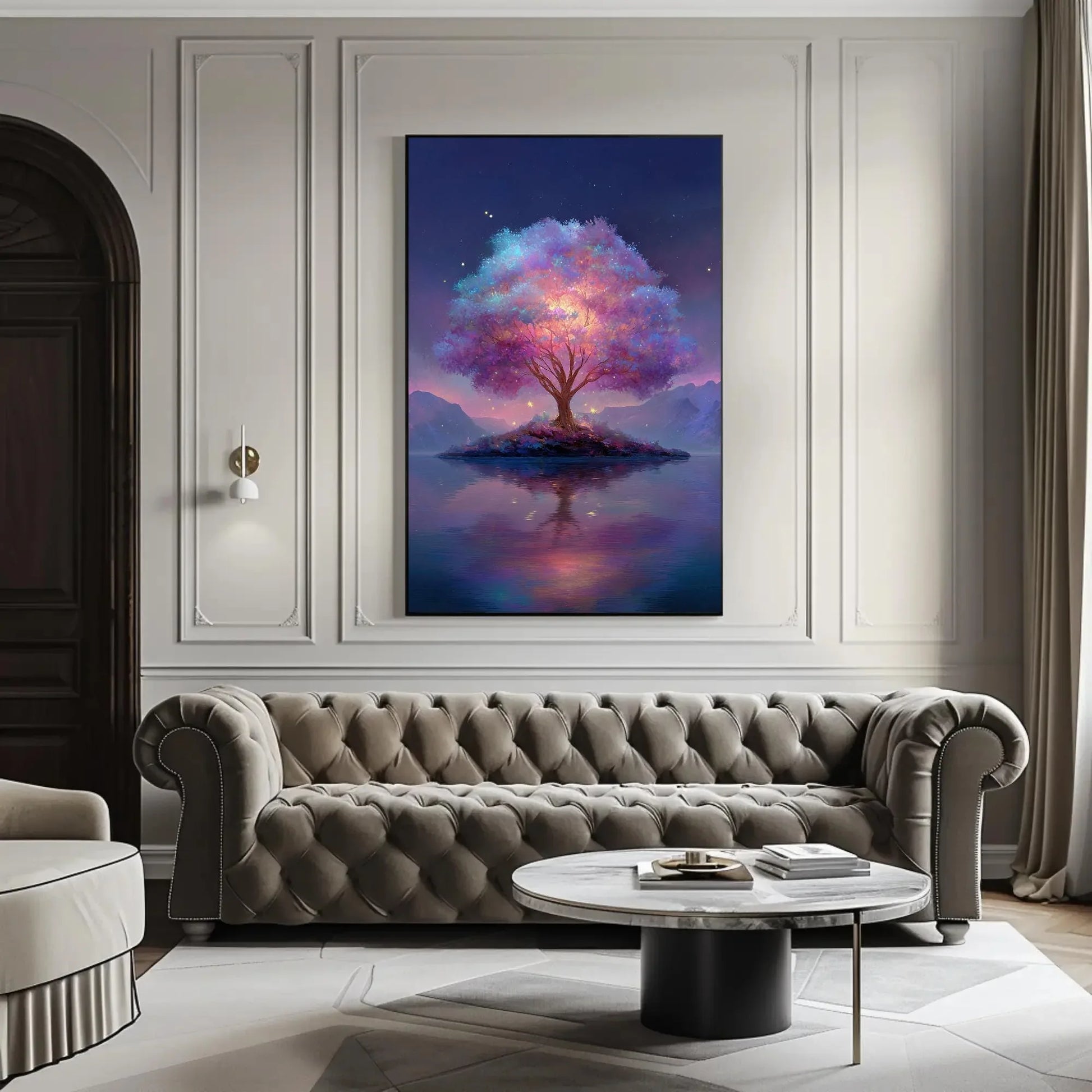 Magical Tree of Life Print | Fantasy Wall Art Canvas | Glowing Purple and Pink Tree | Ethereal Nursery or Kids Room Decor Wall Art – Canvas Print