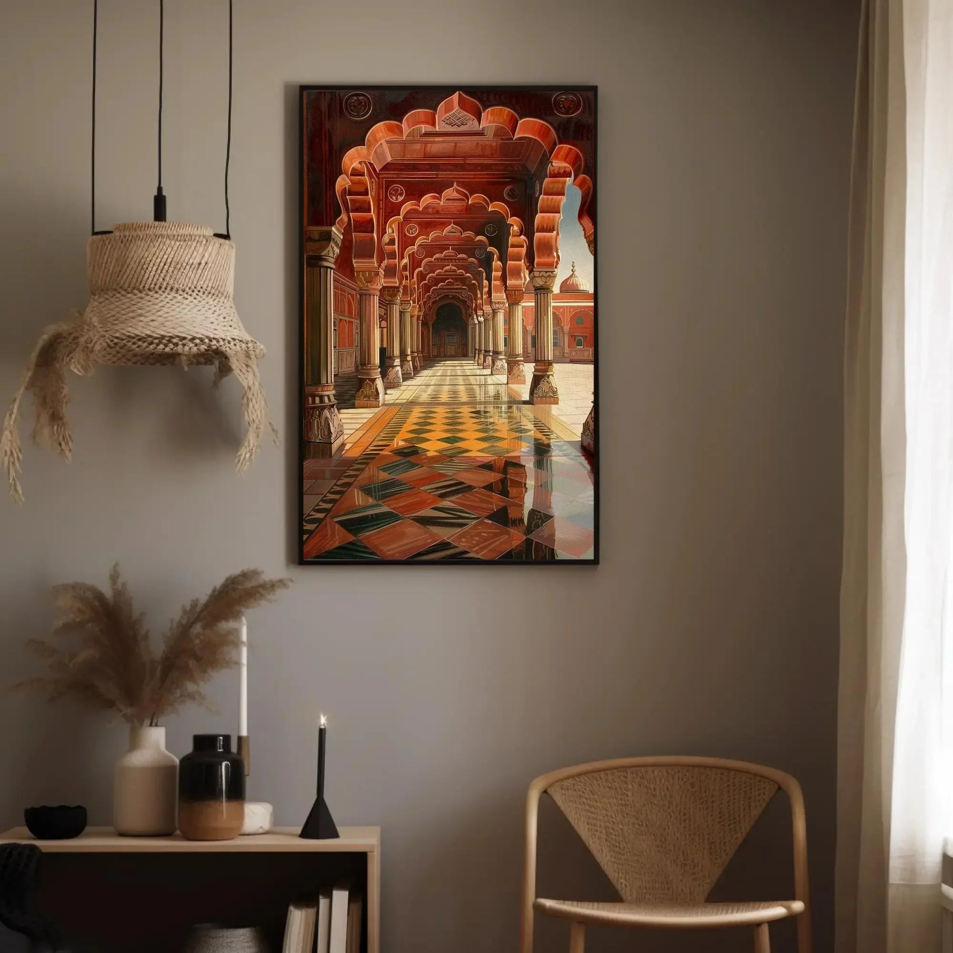 Indian Royal Durbar Hall Canvas Print | Indian Illustration Art | Traditional Indian Palace Decor | Mughal Durbar Scene | Ready to Hang Wall Art – Canvas Print