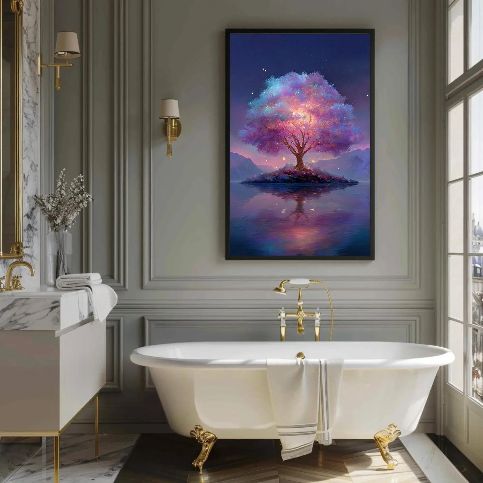 Magical Tree of Life Print | Fantasy Wall Art Canvas | Glowing Purple and Pink Tree | Ethereal Nursery or Kids Room Decor Wall Art – Canvas Print