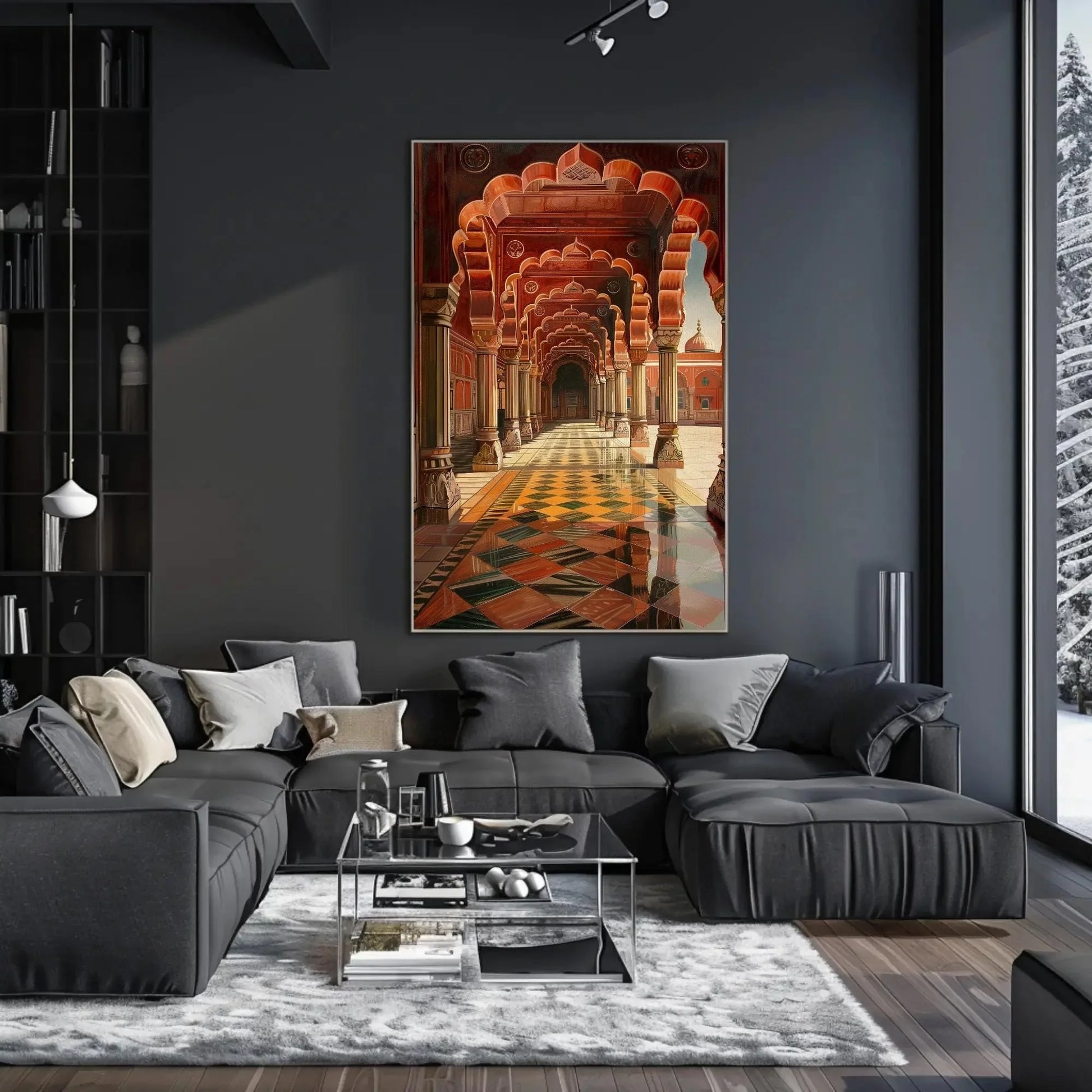 Indian Royal Durbar Hall Canvas Print | Indian Illustration Art | Traditional Indian Palace Decor | Mughal Durbar Scene | Ready to Hang Wall Art – Canvas Print
