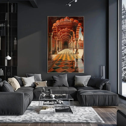 Indian Royal Durbar Hall Canvas Print | Indian Illustration Art | Traditional Indian Palace Decor | Mughal Durbar Scene | Ready to Hang Wall Art – Canvas Print