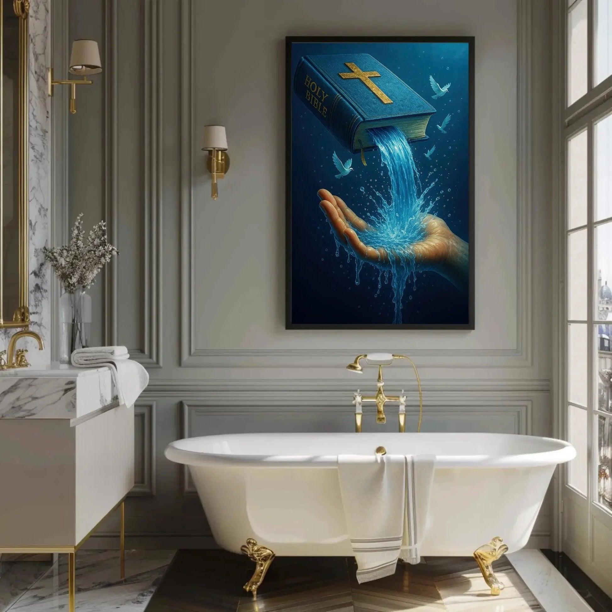 Living Water Bible Art | Christian Wall Decor Canvas | Faith Scripture Print | Baptism Gift for Pastor or Church Wall Art – Canvas Print