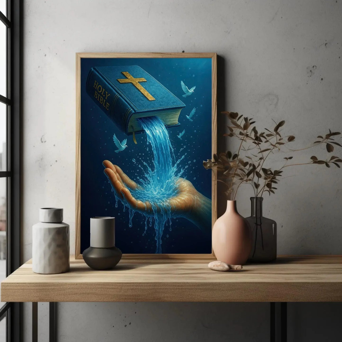Living Water Bible Art | Christian Wall Decor Canvas | Faith Scripture Print | Baptism Gift for Pastor or Church Wall Art – Canvas Print
