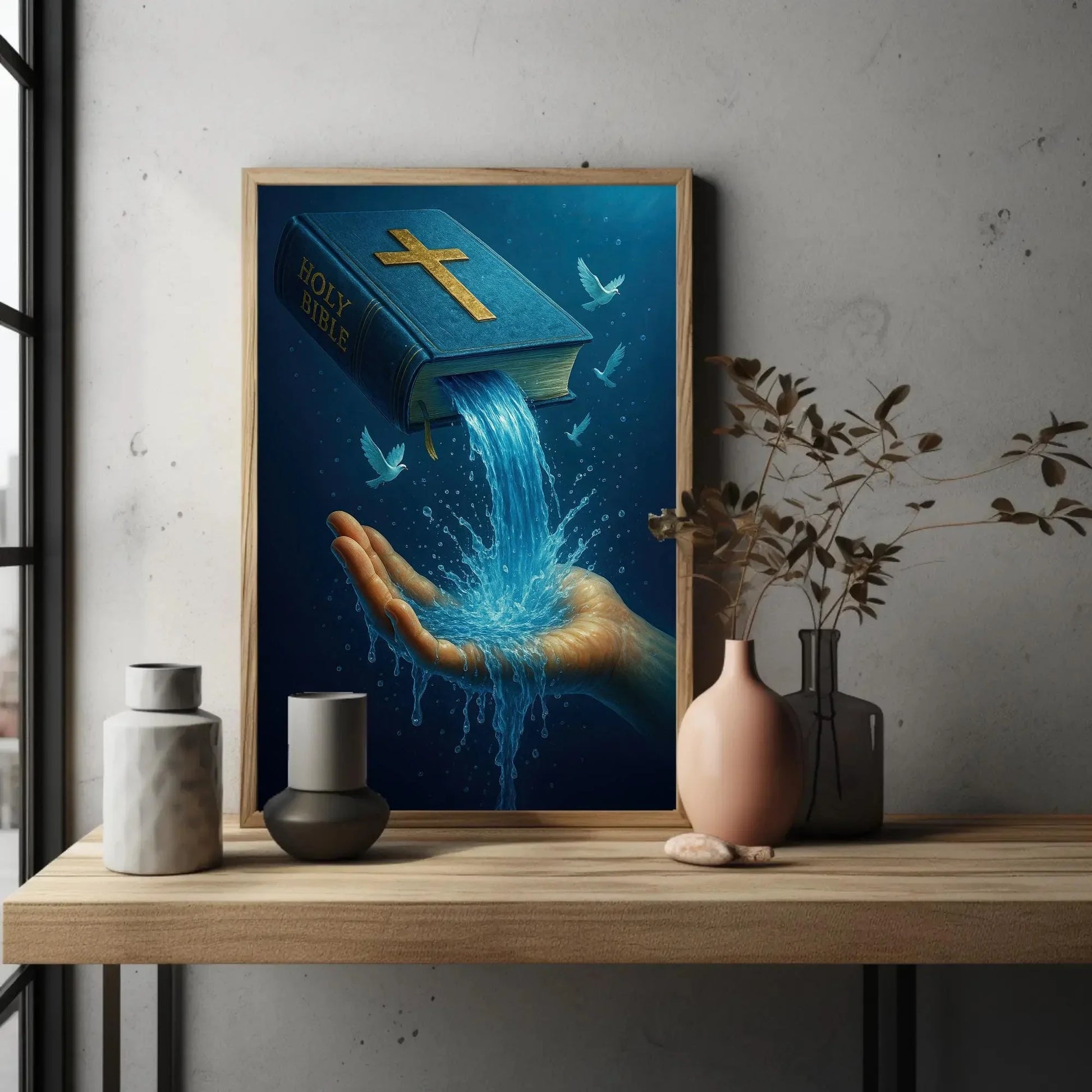 Living Water Bible Art | Christian Wall Decor Canvas | Faith Scripture Print | Baptism Gift for Pastor or Church Wall Art – Canvas Print