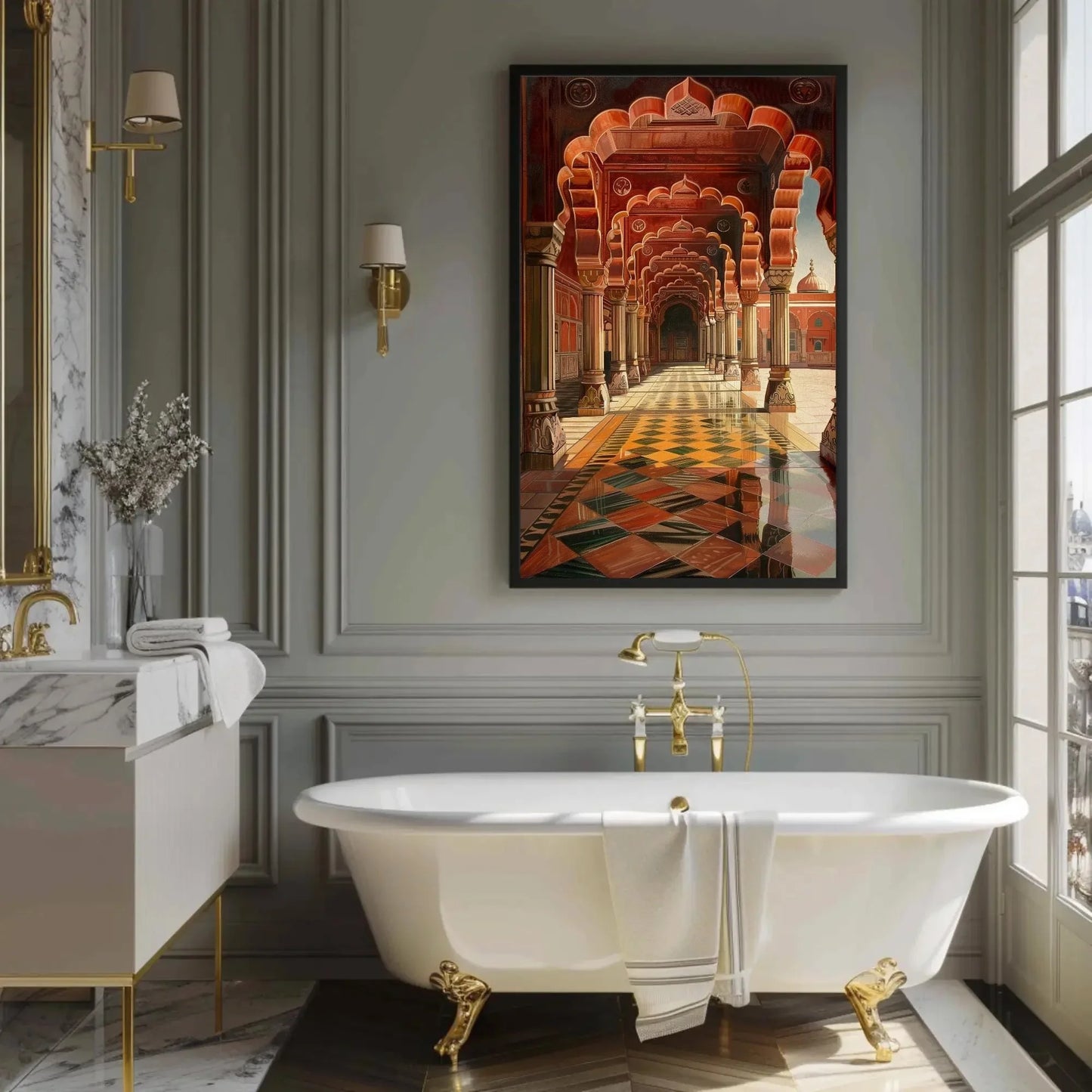 Indian Royal Durbar Hall Canvas Print | Indian Illustration Art | Traditional Indian Palace Decor | Mughal Durbar Scene | Ready to Hang Wall Art – Canvas Print