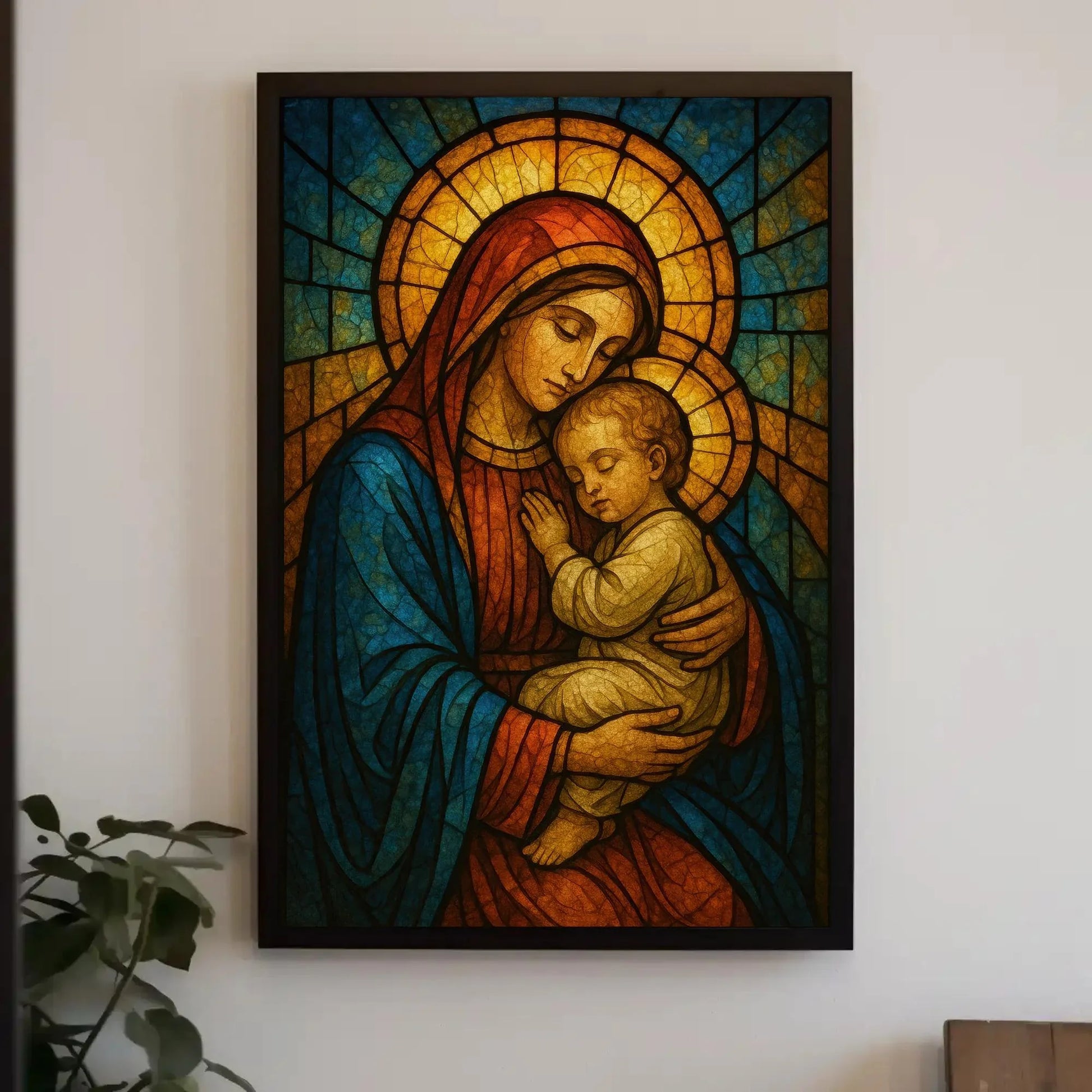 Virgin Mary and Child Stained Glass Style Wall Art | Virgin Mary Canvas Print | Religious Christian Decor | Catholic Gift Idea Canvas Wall Art – Canvas Print