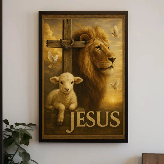 Lion and Lamb Wall Art | Christian Jesus Canvas Print | Religious Peaceable Kingdom Decor | Scripture Art for Church Wall Art – Canvas Print