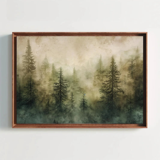 Pine Tree Forest Canvas Watercolor Painting, Framed Print, Scenic Art Poster, Beautiful Wall Decor, Ready to Hang, For Living Room or Office Wall Art – Canvas Print