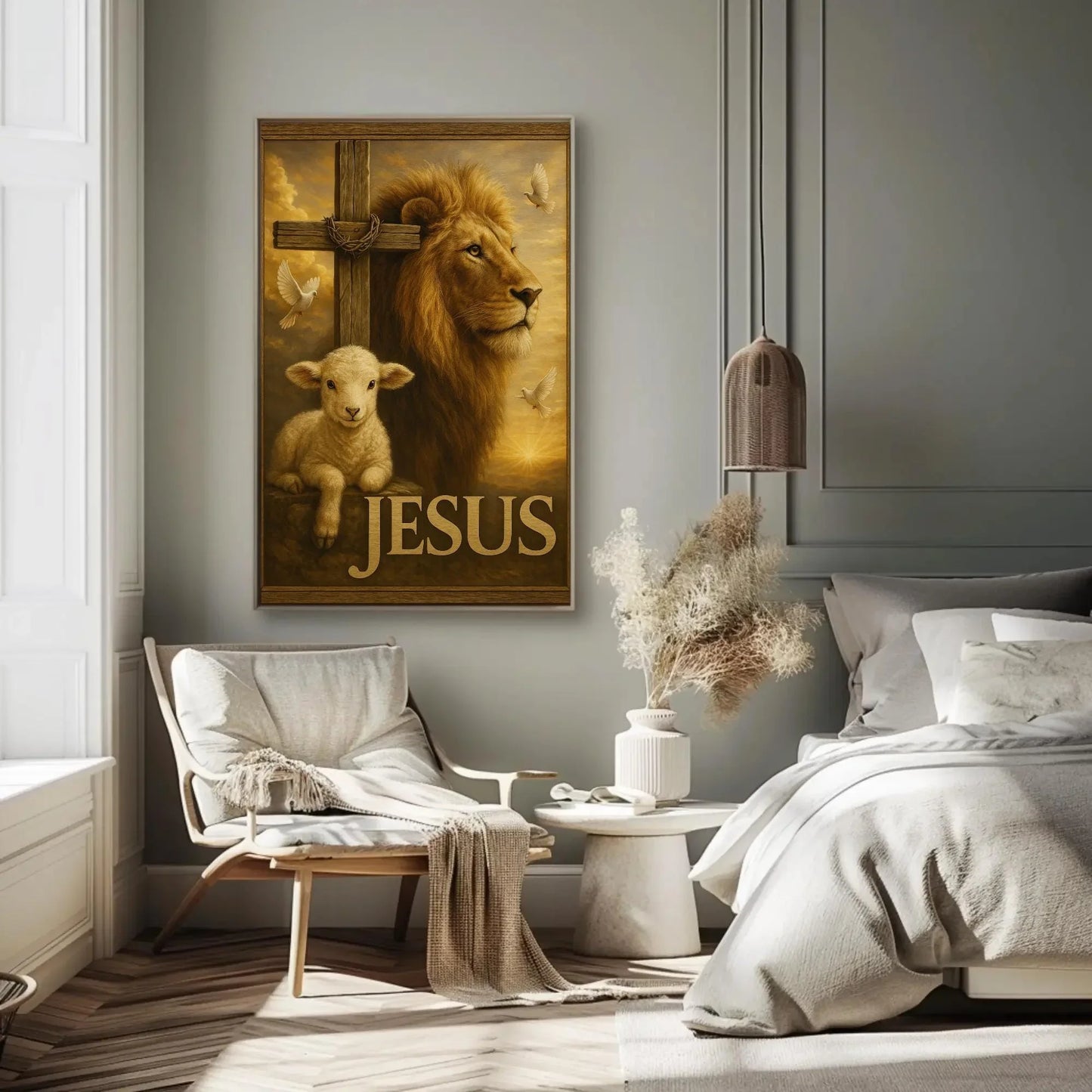 Lion and Lamb Wall Art | Christian Jesus Canvas Print | Religious Peaceable Kingdom Decor | Scripture Art for Church Wall Art – Canvas Print