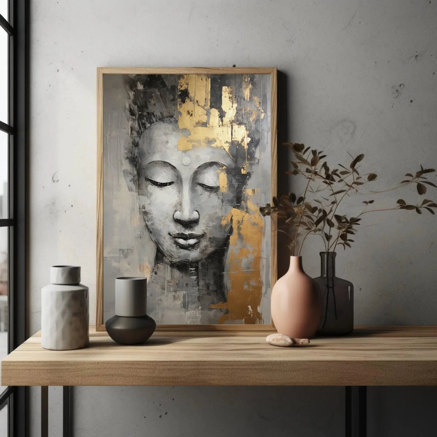 Buddha Portrait Canvas Gold Hint Painting Large Canvas Wall Art Buddhist Wall Art Framed Print Stretched Canvas Ready To Hang Wall Art – Canvas Print