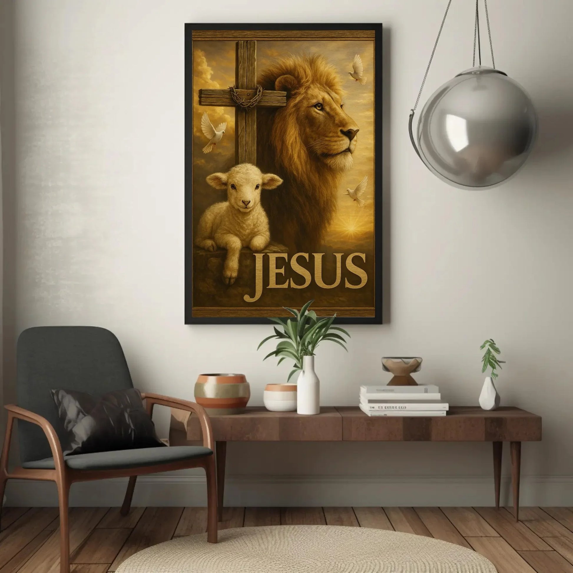 Lion and Lamb Wall Art | Christian Jesus Canvas Print | Religious Peaceable Kingdom Decor | Scripture Art for Church Wall Art – Canvas Print