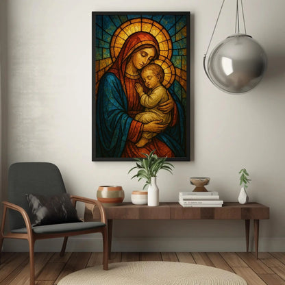 Virgin Mary and Child Stained Glass Style Wall Art | Virgin Mary Canvas Print | Religious Christian Decor | Catholic Gift Idea Canvas Wall Art – Canvas Print