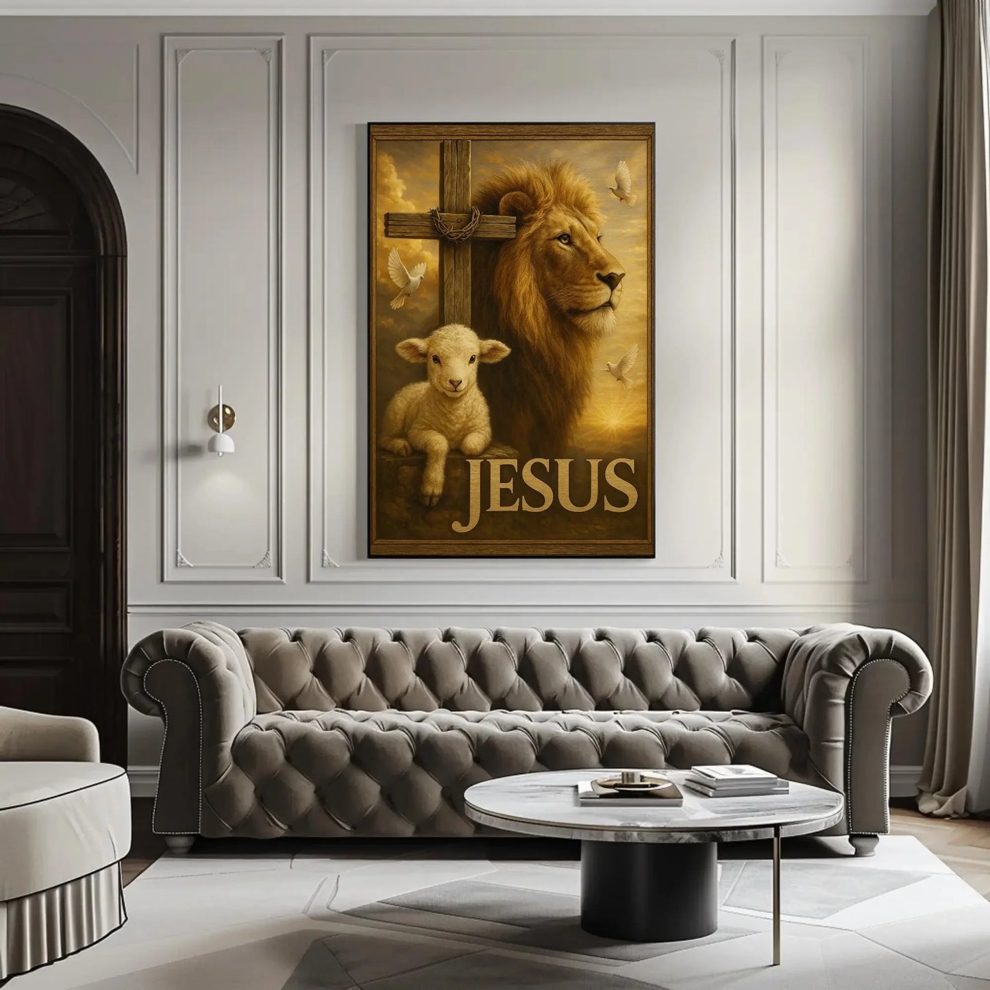 Lion and Lamb Wall Art | Christian Jesus Canvas Print | Religious Peaceable Kingdom Decor | Scripture Art for Church Wall Art – Canvas Print