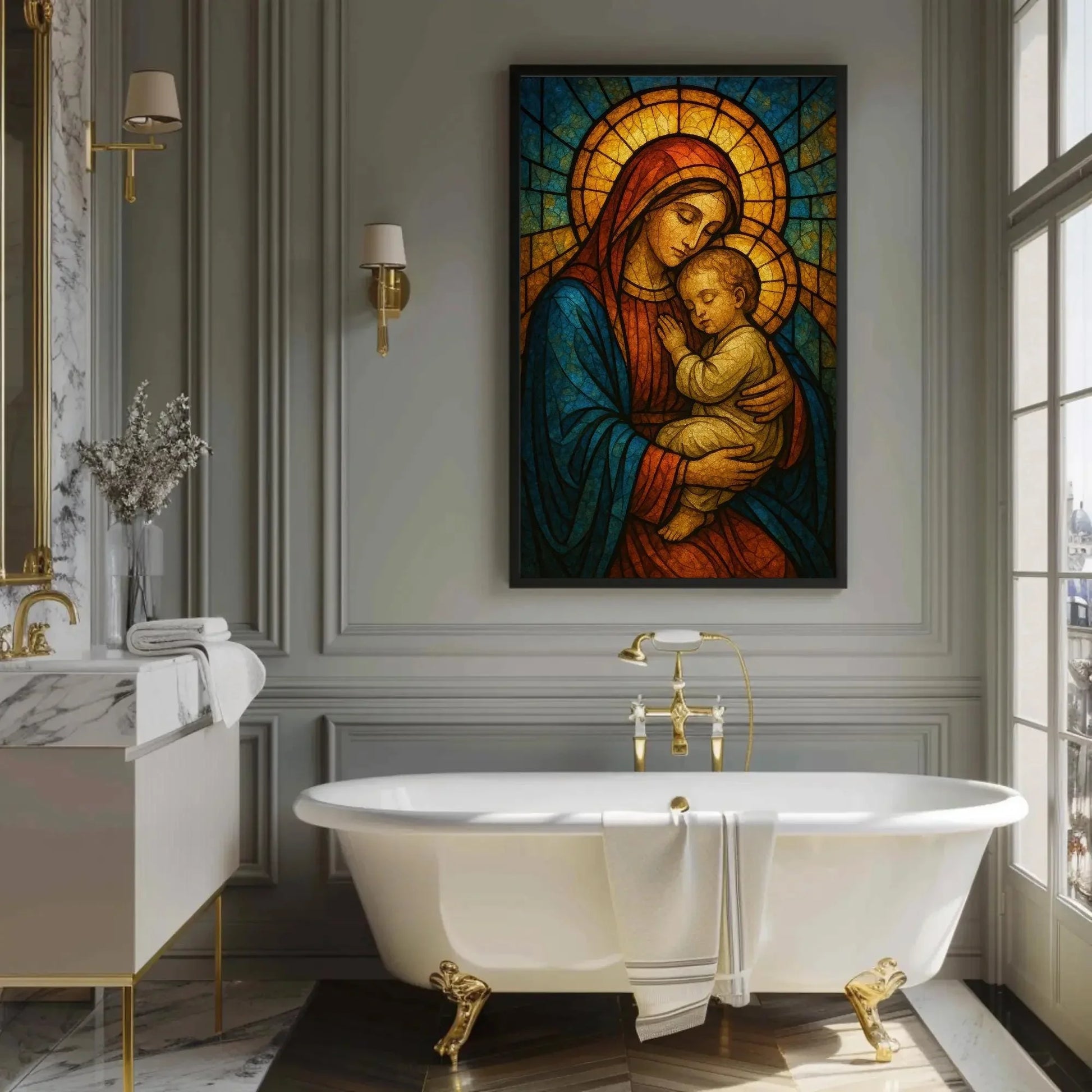 Virgin Mary and Child Stained Glass Style Wall Art | Virgin Mary Canvas Print | Religious Christian Decor | Catholic Gift Idea Canvas Wall Art – Canvas Print