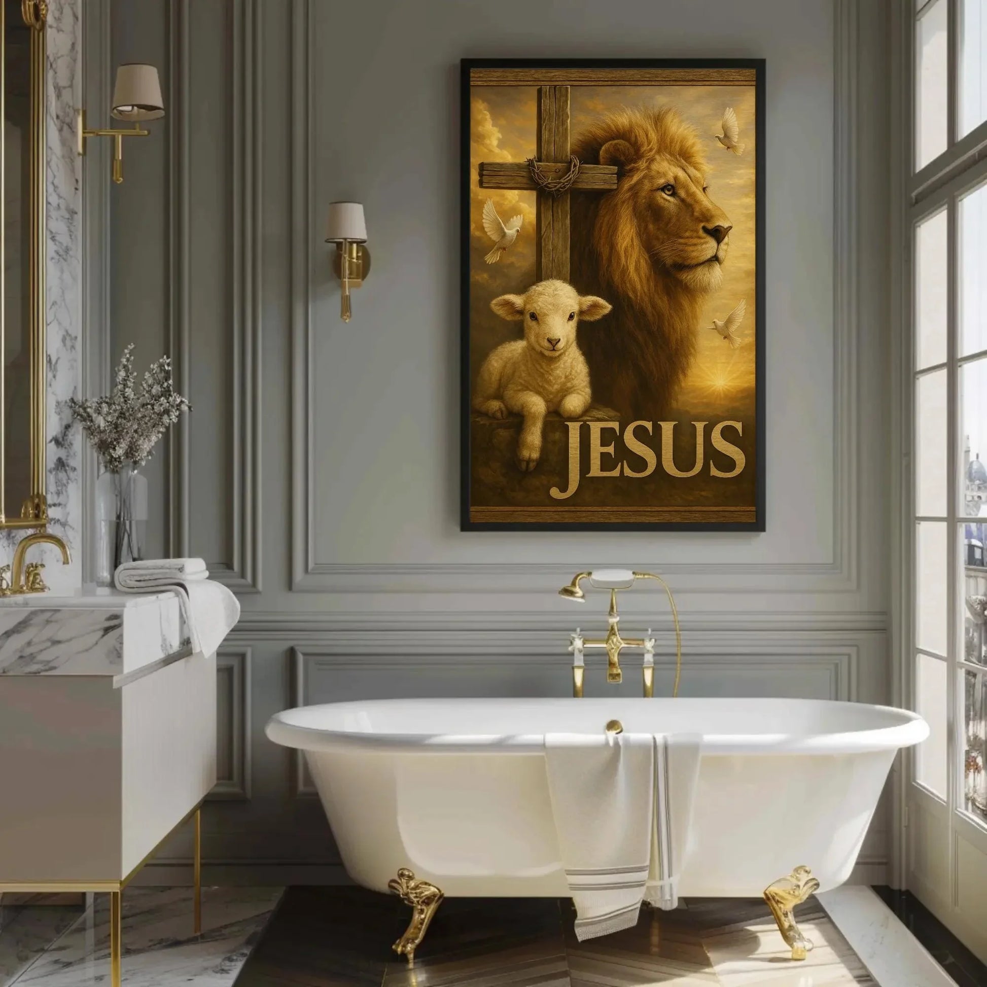Lion and Lamb Wall Art | Christian Jesus Canvas Print | Religious Peaceable Kingdom Decor | Scripture Art for Church Wall Art – Canvas Print