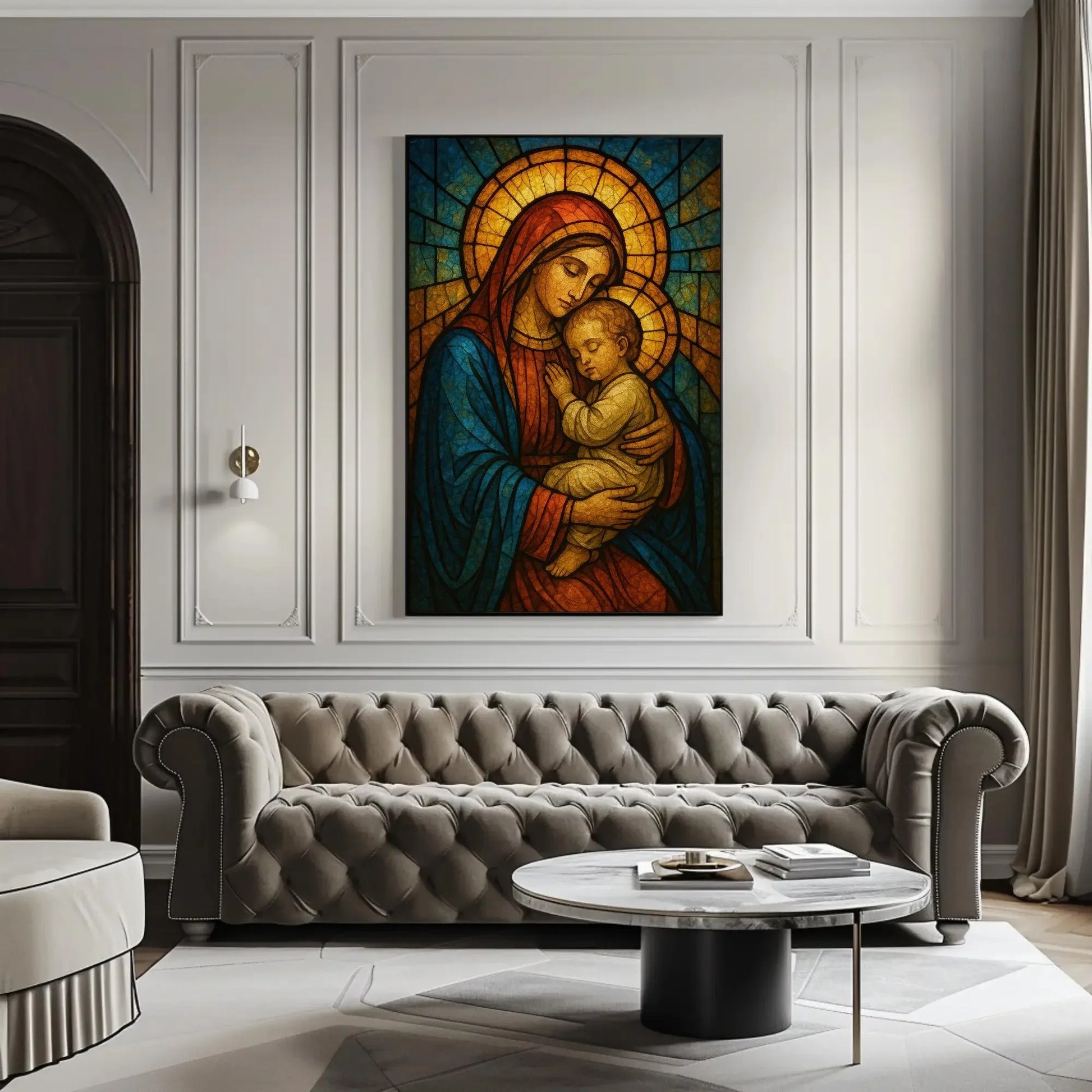 Virgin Mary and Child Stained Glass Style Wall Art | Virgin Mary Canvas Print | Religious Christian Decor | Catholic Gift Idea Canvas Wall Art – Canvas Print