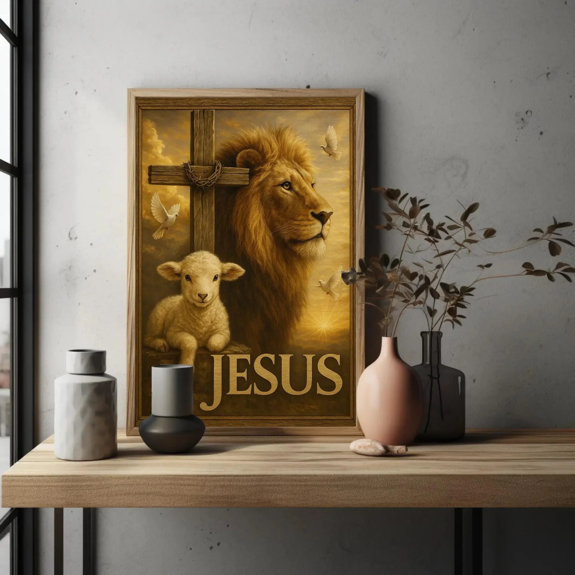 Lion and Lamb Wall Art | Christian Jesus Canvas Print | Religious Peaceable Kingdom Decor | Scripture Art for Church Wall Art – Canvas Print