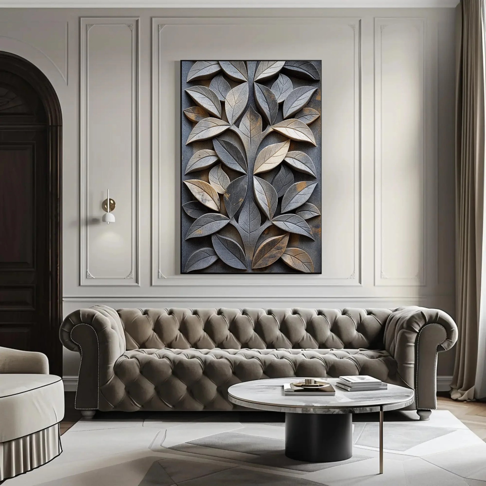 Carved Stone Leaf Design Canvas | Elegant Nature Wall Art | Framed Botanical Artwork for Living Room, Garden Room, Office, Ready to Hang Wall Art – Canvas Print