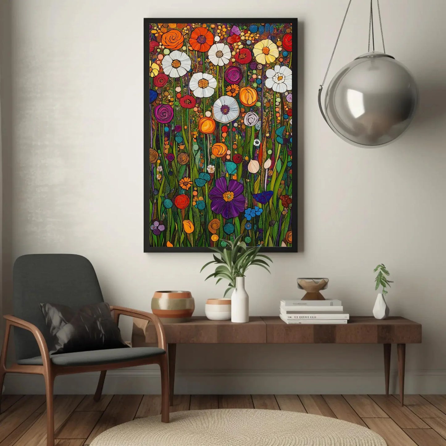 Garden Full of Flowers Canvas Print, Gustav Klimt-Inspired Floral Art, Vibrant Botanical Wall Decor, Artistic Nature Scene, Ready to Hang Wall Art – Canvas Print