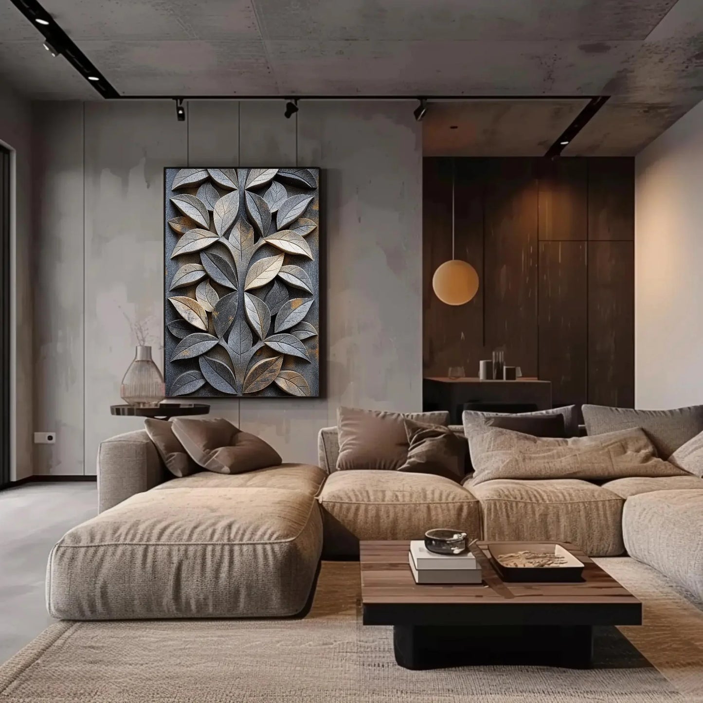 Carved Stone Leaf Design Canvas | Elegant Nature Wall Art | Framed Botanical Artwork for Living Room, Garden Room, Office, Ready to Hang Wall Art – Canvas Print