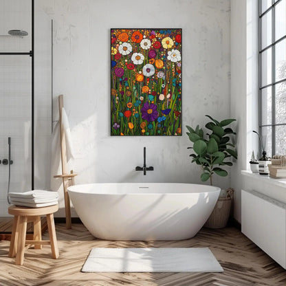 Garden Full of Flowers Canvas Print, Gustav Klimt-Inspired Floral Art, Vibrant Botanical Wall Decor, Artistic Nature Scene, Ready to Hang Wall Art – Canvas Print