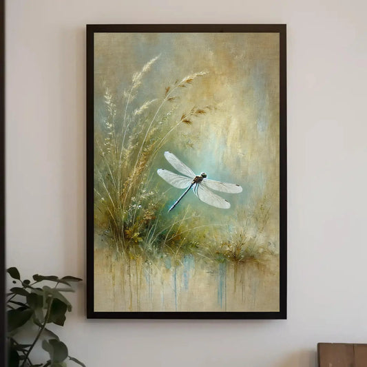 Dragonfly Sage Green Painting Canvas Print, Minimalist Nature Wall Art, Botanical Decor, Tranquil Dragonfly Art, Ready to Hang Wall Art – Canvas Print