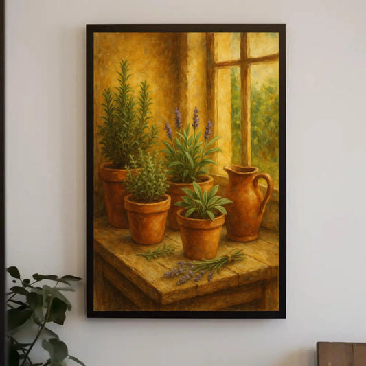 Herb Garden Still Life Canvas Print | Rustic Kitchen Botanical Wall Art | Lavender Rosemary Sage Decor Wall Art – Canvas Print