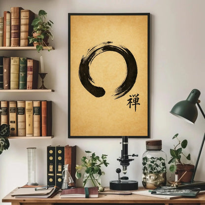 Zen Enso Circle Japanese Calligraphy Canvas Art with Minimalist Ink Brush Stroke and Kanji Symbol for Meditation Decor Wall Art – Canvas Print