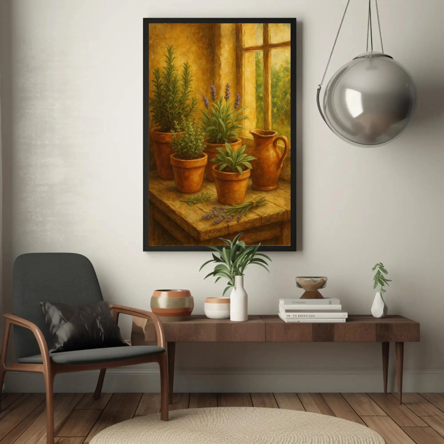 Herb Garden Still Life Canvas Print | Rustic Kitchen Botanical Wall Art | Lavender Rosemary Sage Decor Wall Art – Canvas Print