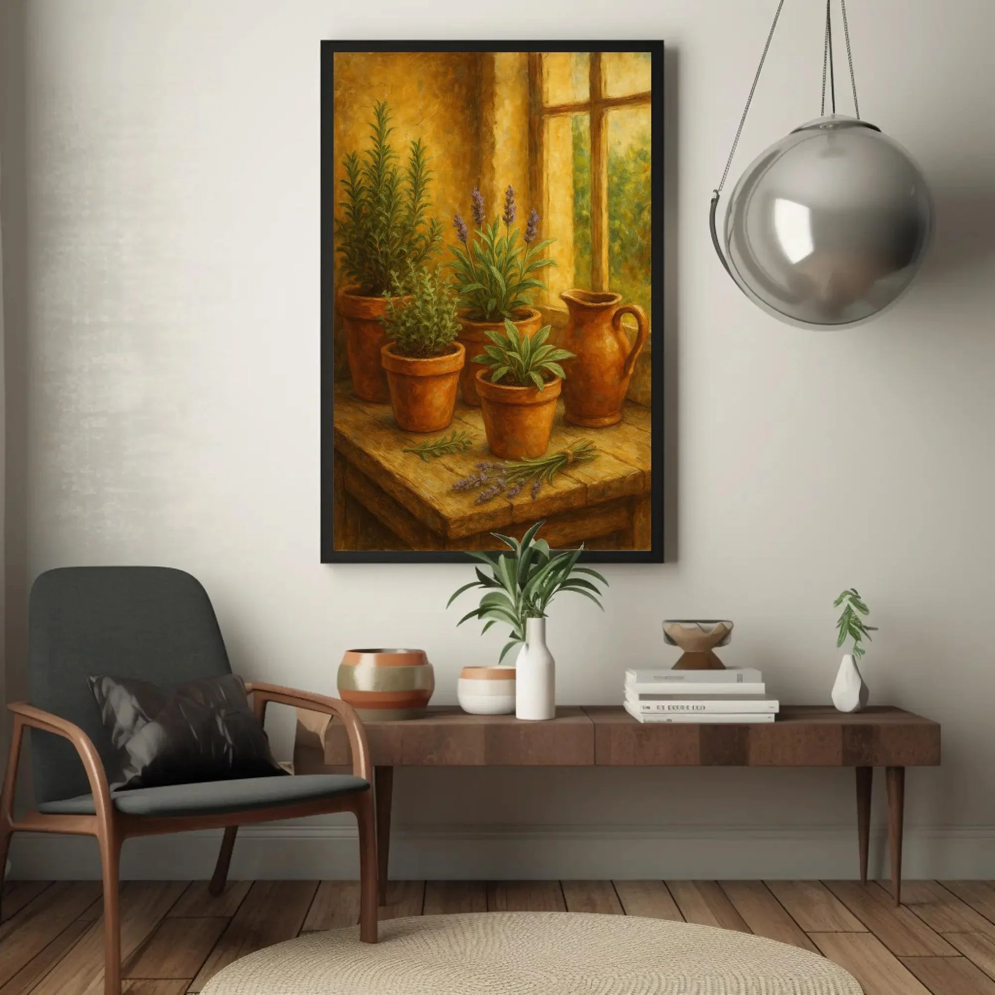 Herb Garden Still Life Canvas Print | Rustic Kitchen Botanical Wall Art | Lavender Rosemary Sage Decor Wall Art – Canvas Print