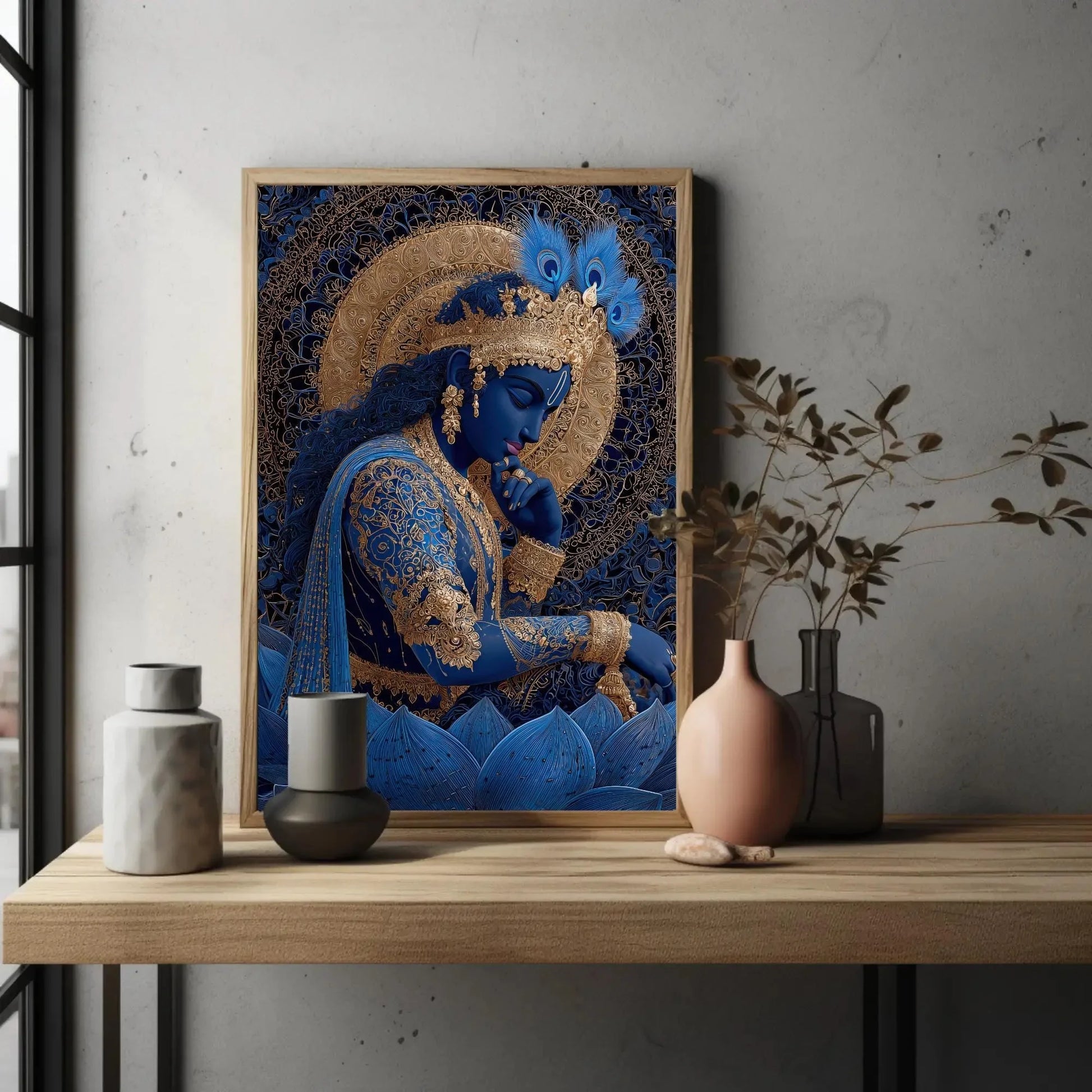 Divine Lord Krishna Art Print | Spiritual Hindu God Wall Art | Gold Detail Canvas | Yoga Zen Decor | Sacred Art Gift Wall Art – Canvas Print