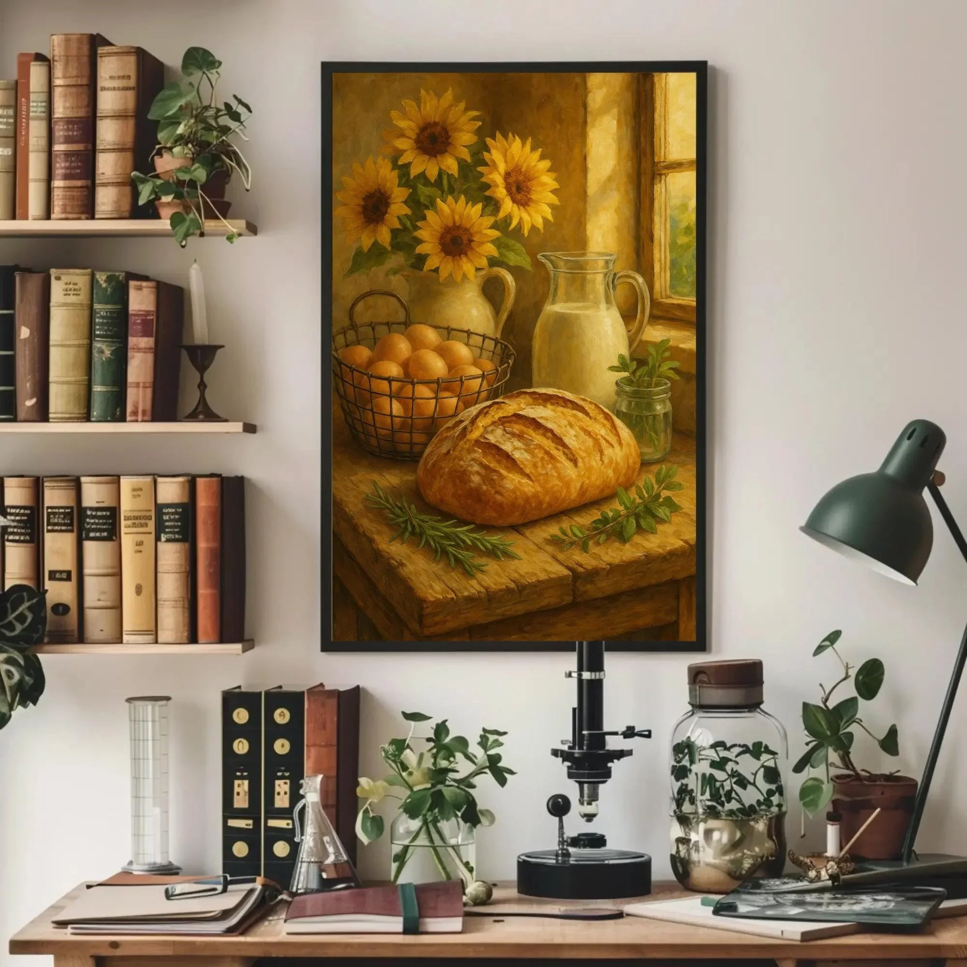Farmhouse Fresh Kitchen Wall Art | Rustic Bread Eggs Milk Canvas Print | Sunflower Still Life Decor Wall Art – Canvas Print