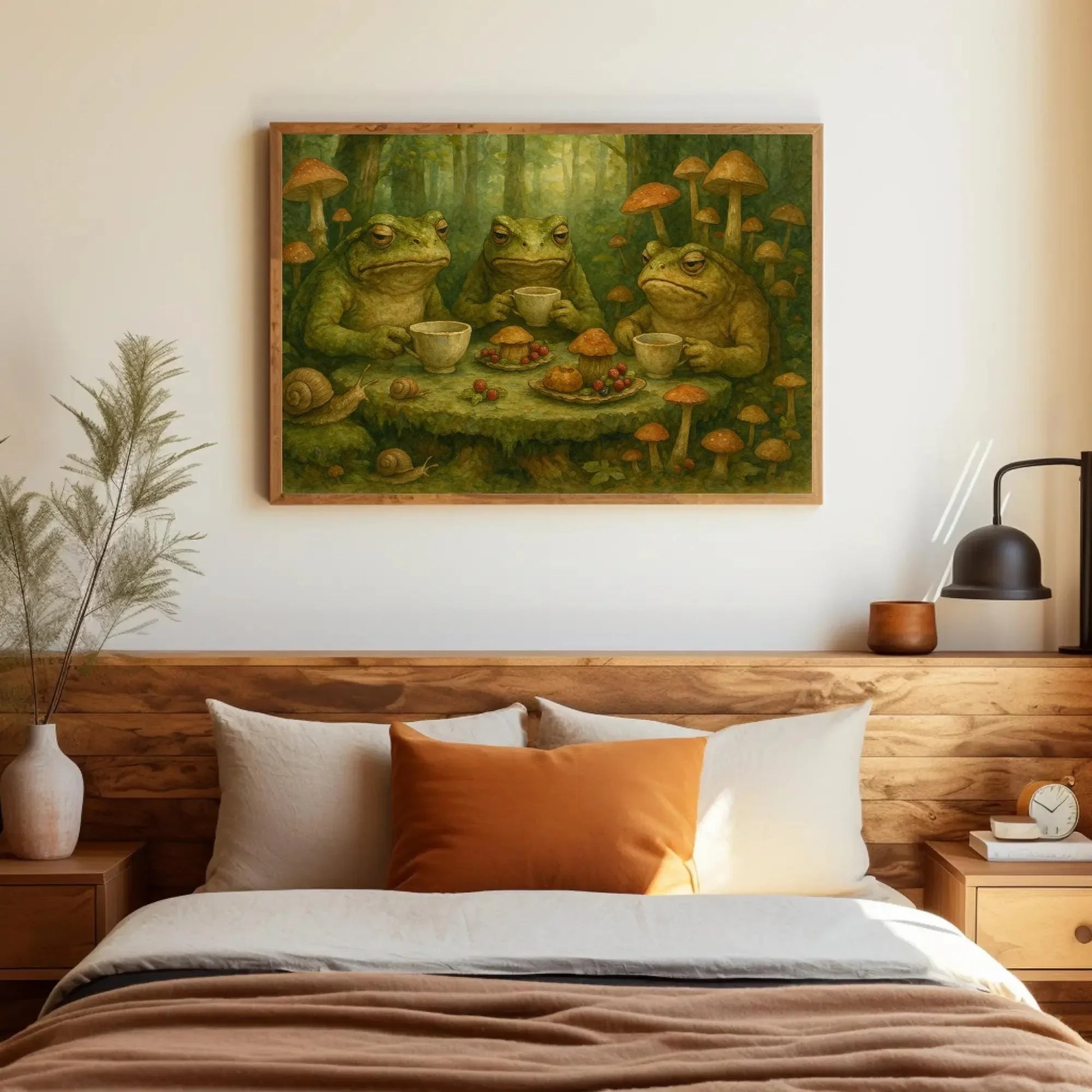Goblincore Frogs Forest Feast Canvas Print | Whimsical Mushroom Tea Party Art | Enchanted Woodland Decor | Quirky Frog Giclée Wall Art – Canvas Print