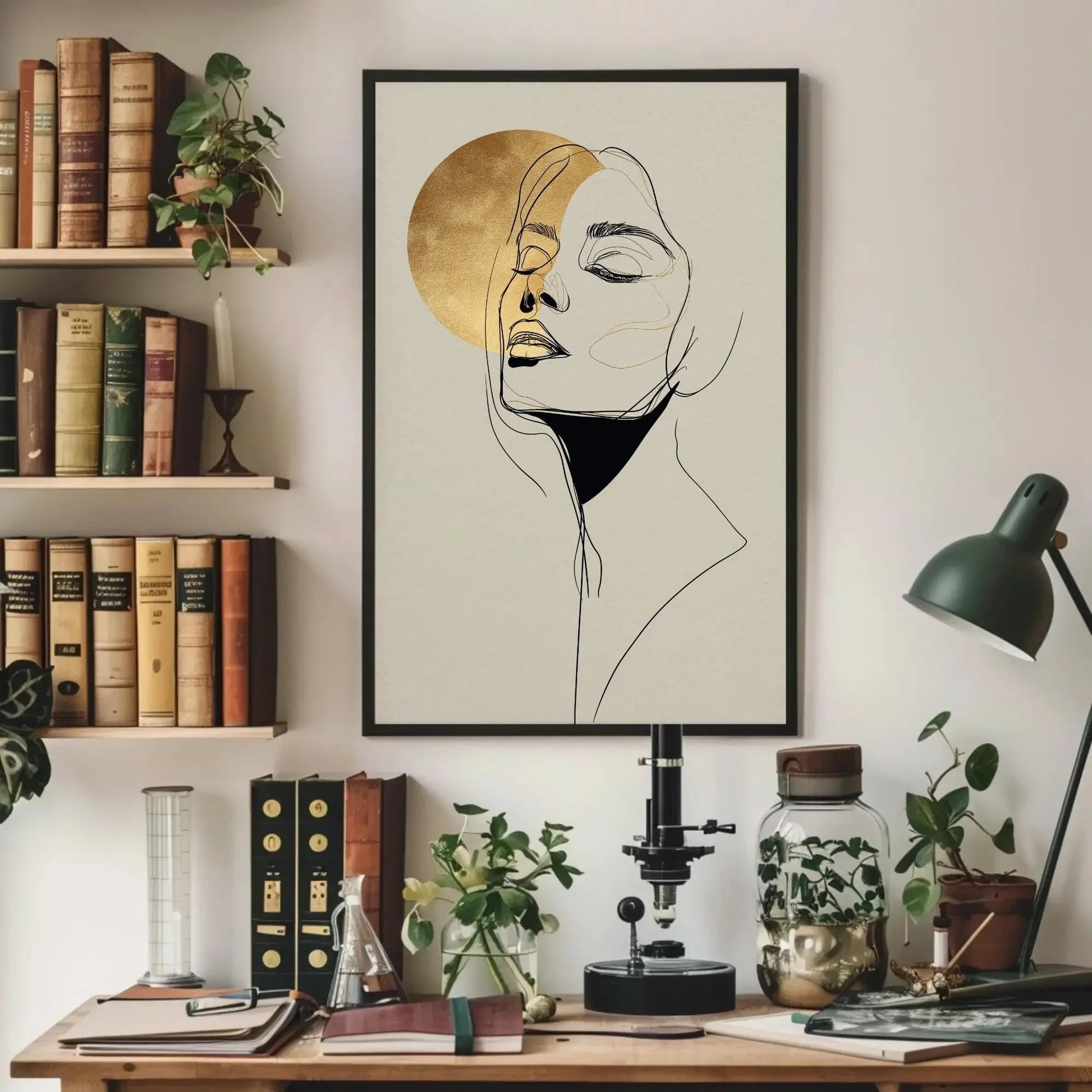 Minimalist Golden Woman Portrait Line Art Canvas Print - Elegant Abstract Wall Art for Modern Home Decor and Stylish Interior Design Wall Art – Canvas Print