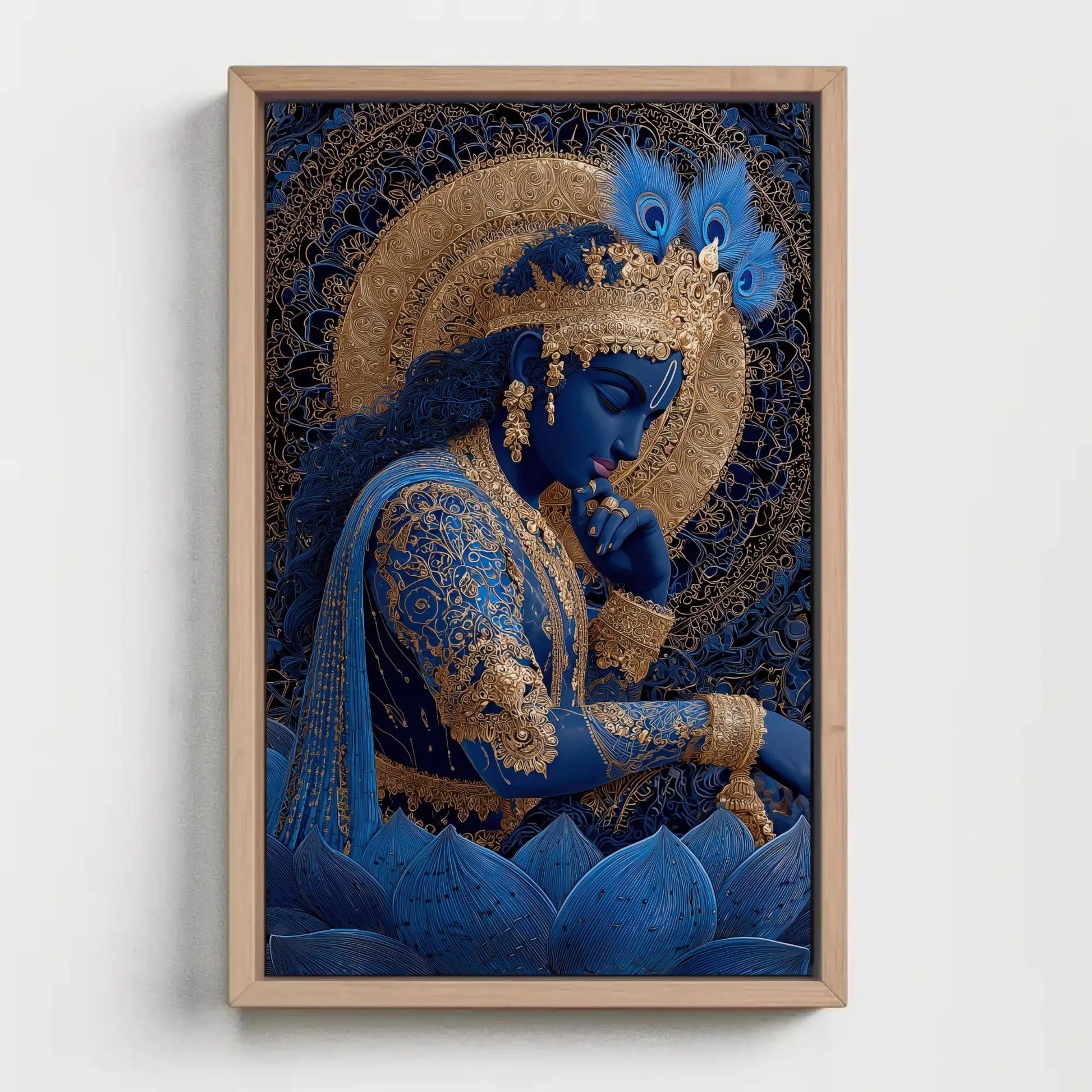 Divine Lord Krishna Art Print | Spiritual Hindu God Wall Art | Gold Detail Canvas | Yoga Zen Decor | Sacred Art Gift Wall Art – Canvas Print