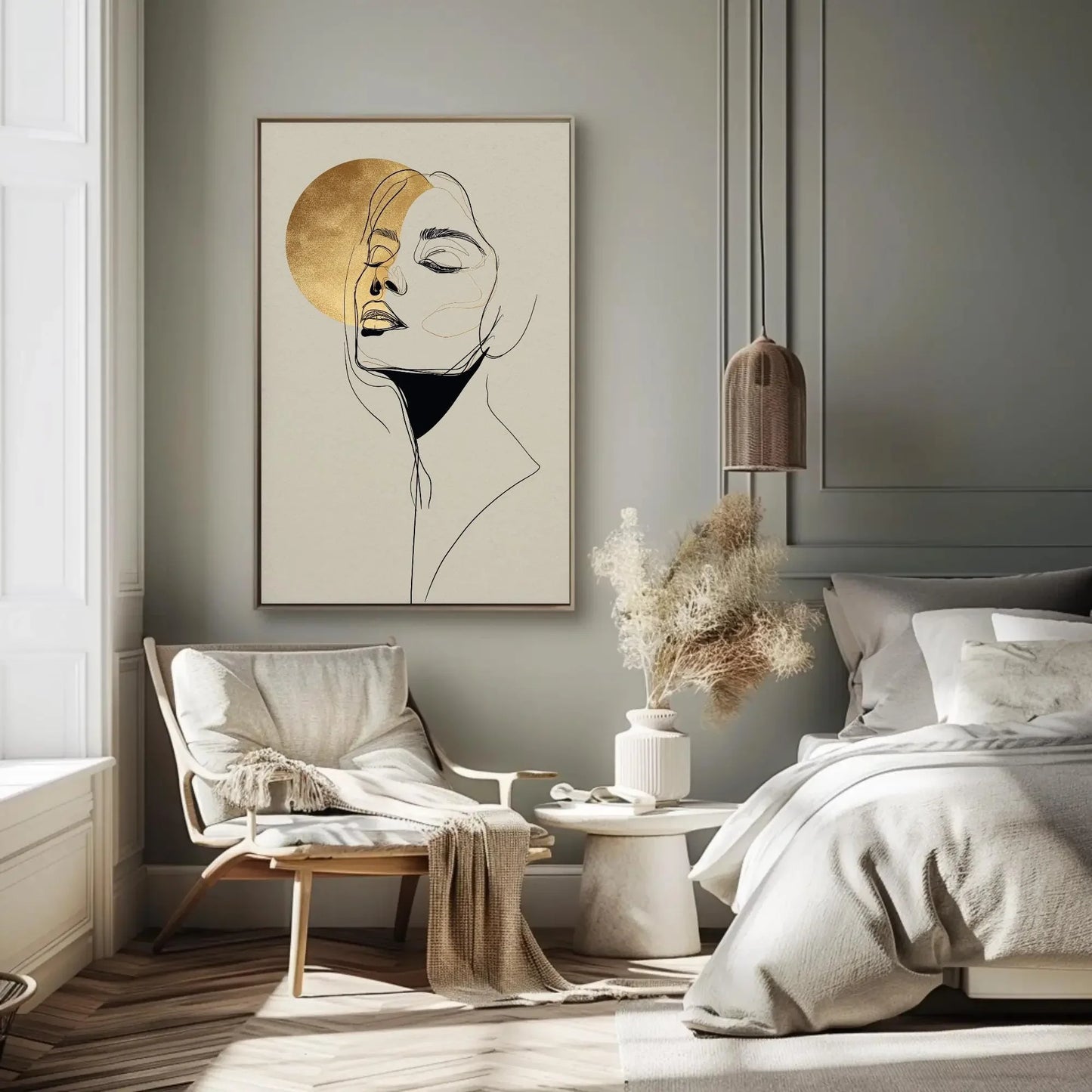 Minimalist Golden Woman Portrait Line Art Canvas Print - Elegant Abstract Wall Art for Modern Home Decor and Stylish Interior Design Wall Art – Canvas Print