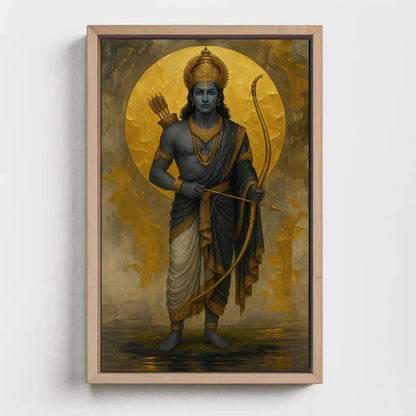 Lord Rama canvas print Golden Moon Hindu god archery painting spiritual Ramayana art wall decor for home mandir or puja room setting Wall Art – Canvas Print