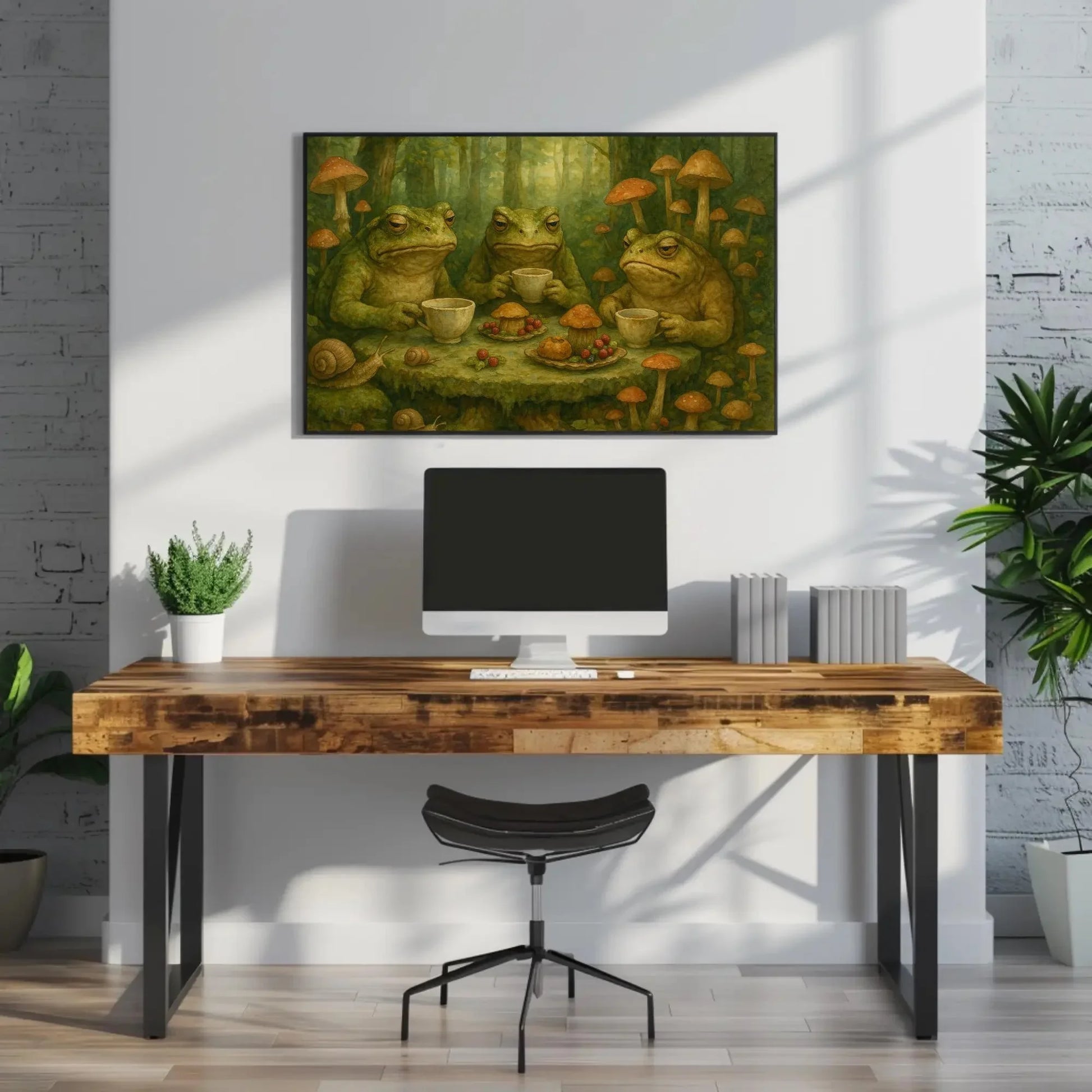 Goblincore Frogs Forest Feast Canvas Print | Whimsical Mushroom Tea Party Art | Enchanted Woodland Decor | Quirky Frog Giclée Wall Art – Canvas Print