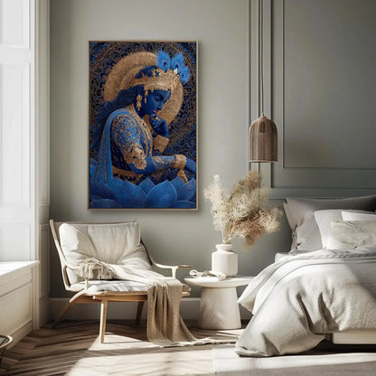 Divine Lord Krishna Art Print | Spiritual Hindu God Wall Art | Gold Detail Canvas | Yoga Zen Decor | Sacred Art Gift Wall Art – Canvas Print