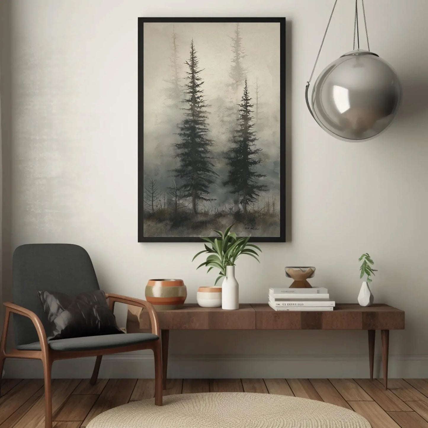 Foggy Pine Tree Forest Canvas Print | Misty Landscape Wall Art | Extra Large Nature Decor | Framed Woodland Painting | Ready to Hang Wall Art – Canvas Print