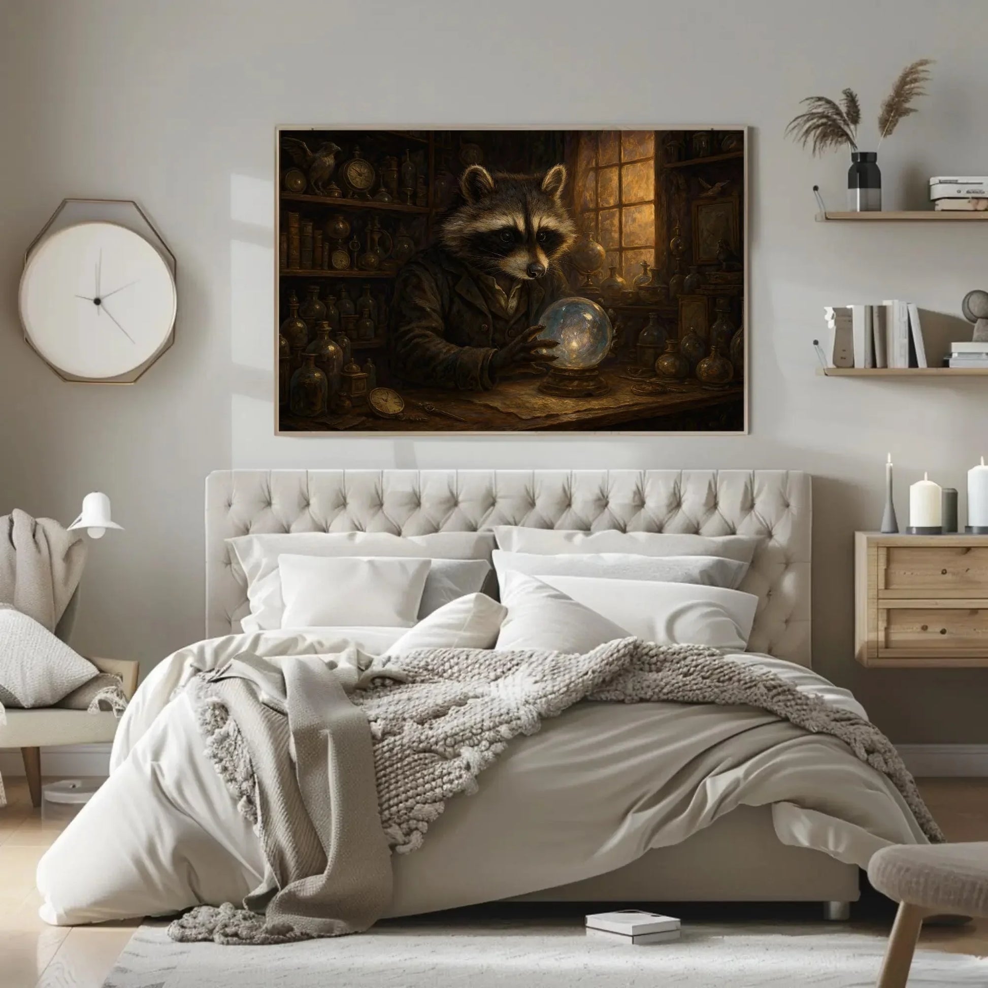 Raccoon Curiosity Shop Canvas Print | Dark Academia Wall Art | Mystical Animal Portrait | Goblincore Decor | Steampunk Giclée Wall Art – Canvas Print
