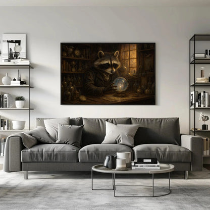 Raccoon Curiosity Shop Canvas Print | Dark Academia Wall Art | Mystical Animal Portrait | Goblincore Decor | Steampunk Giclée Wall Art – Canvas Print
