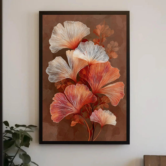 Ginkgo Leaf Canvas Art, Orange White Botanical Print, Modern Mocha Brown Wall Decor, Elegant Line Art Nature, Japanese Inspired Artwork Wall Art – Canvas Print