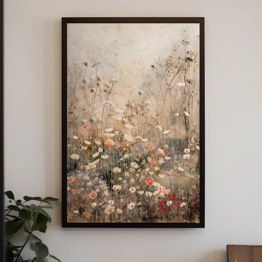 Wildflowers Field Vertical Canvas Print, Rustic Farmhouse Decor, Botanical Wall Art for Nature Lovers, Floral Print for Serene Home Ambiance Wall Art – Canvas Print
