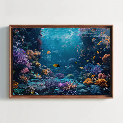 Blue Coral Reef Framed Horizontal Print, Vibrant Ocean Art, Underwater Landscape Canvas, Coastal Wall Decor, Ready to Hang Canvas Gift Wall Art – Canvas Print