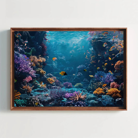 Blue Coral Reef Framed Horizontal Print, Vibrant Ocean Art, Underwater Landscape Canvas, Coastal Wall Decor, Ready to Hang Canvas Gift Wall Art – Canvas Print