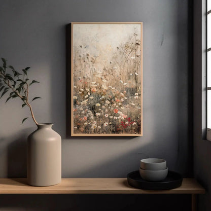 Wildflowers Field Vertical Canvas Print, Rustic Farmhouse Decor, Botanical Wall Art for Nature Lovers, Floral Print for Serene Home Ambiance Wall Art – Canvas Print