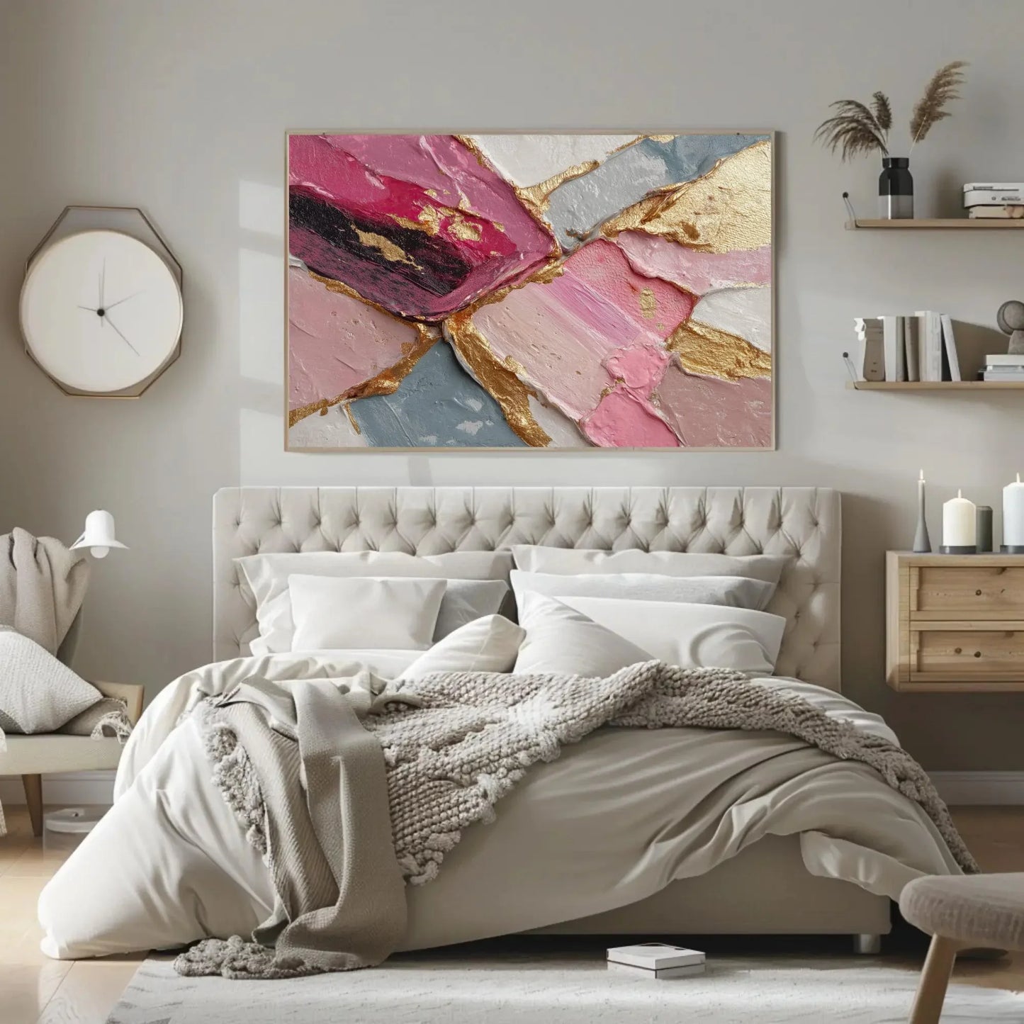 Mocha Rose Gold Art, Geometric Canvas Print, Textured Abstract Wall Art, Modern Luxury Home Decor, Velvet Effect Painting, Chic Statement Wall Art – Canvas Print